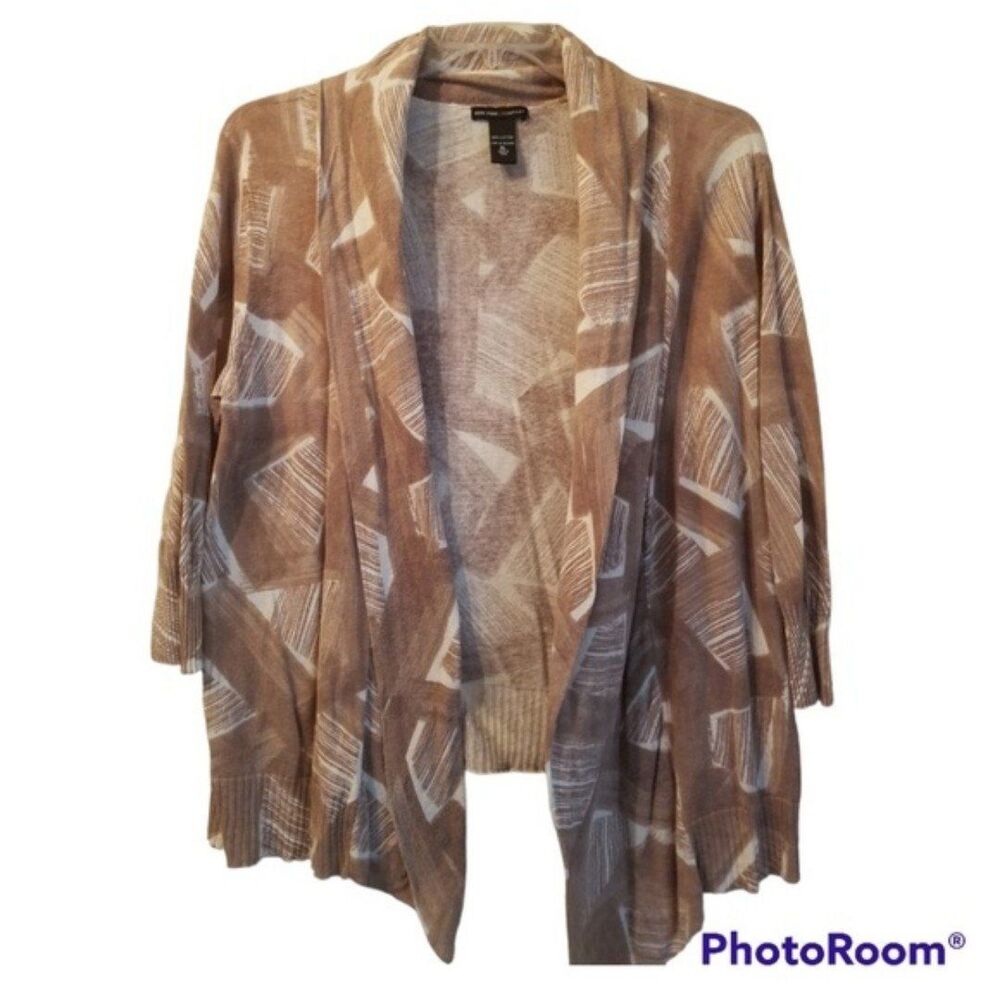 New York & Company Tan and Cream High-Low Cardigan Size XL